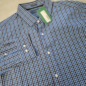 Fairline Mens XL Regular Fit Gingham Dress Shirt Blue Navy 100% Cotton NWT